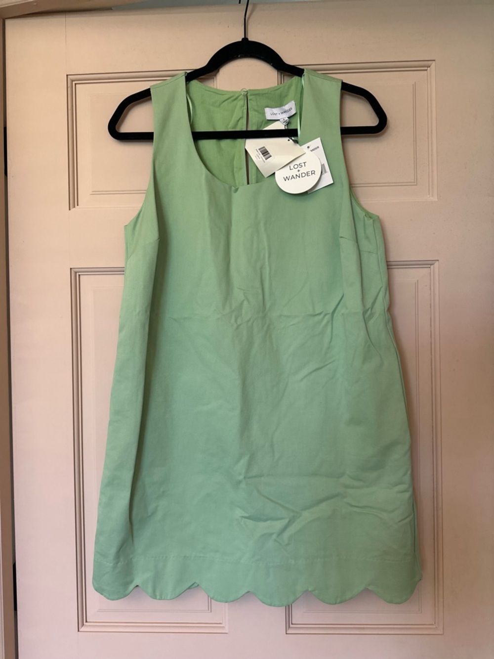 Lost + Wander Light Mint Green Sleeveless Dress with Scalloped Hem